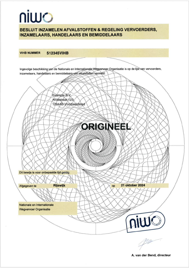 VIHB-certificaat: origineel model vanaf 1 oktober 2022, versie 2024