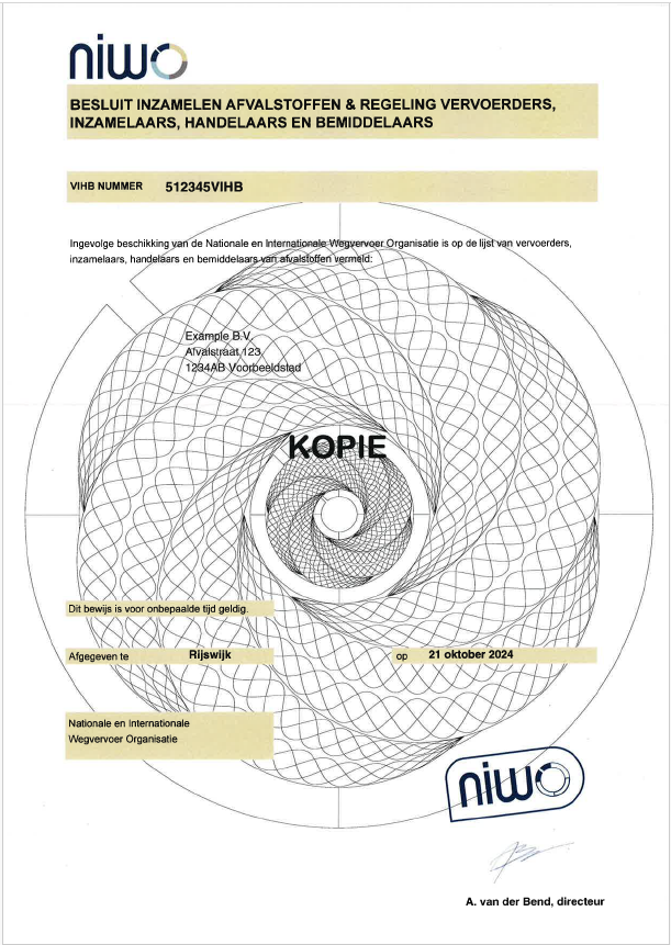 VIHB-certificaat: kopie model vanaf 1 oktober 2022, versie 2024