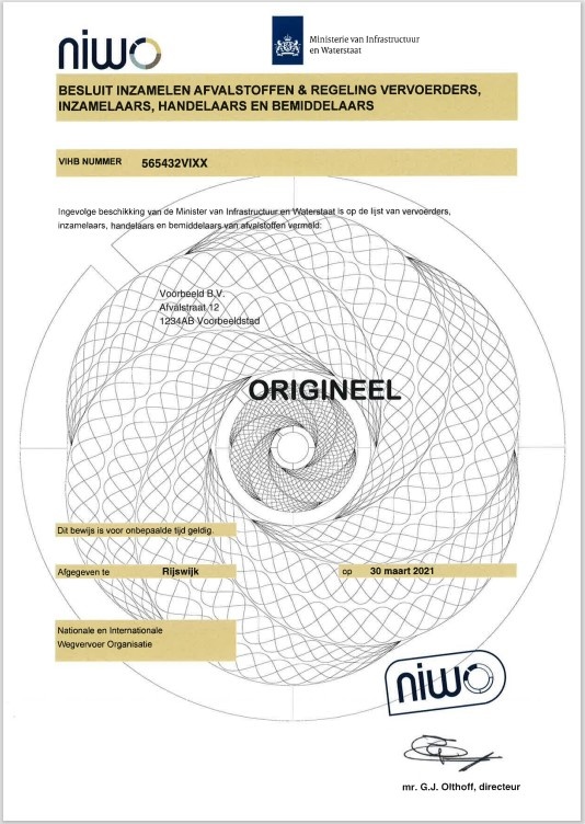 VIHB-certificaat: origineel model tot 2022-09-30